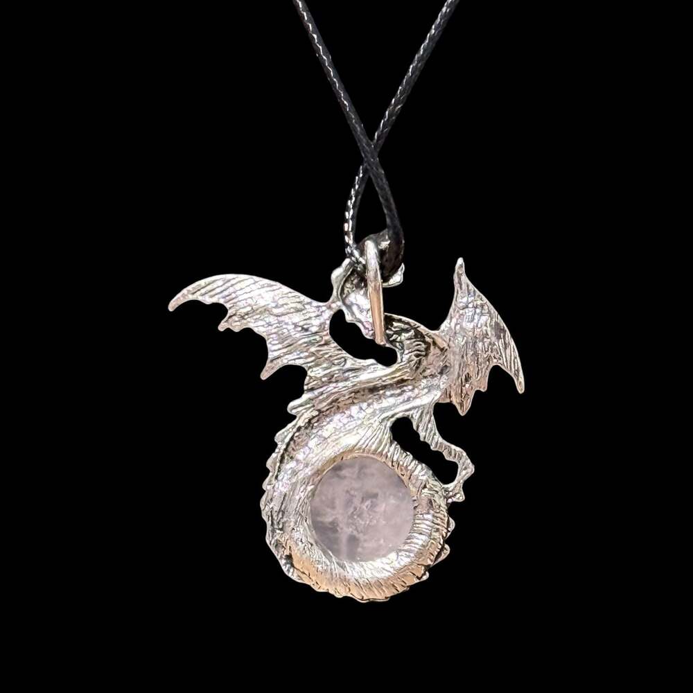 Clear Quartz Dragon Pendant Black Cord Necklace - Picture 2 of 3